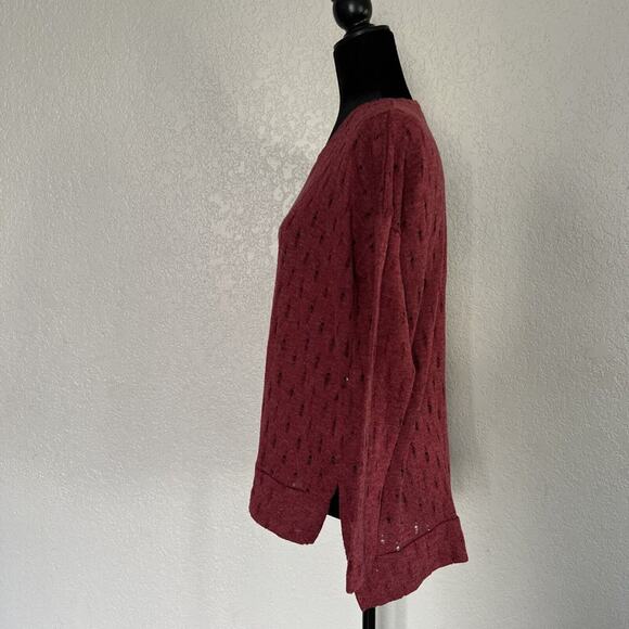 Mododoc Hi-Lo Eyelet Sweater Womens Small Burgundy Wine Long Sleeve Lightweight - Picture 7 of 9